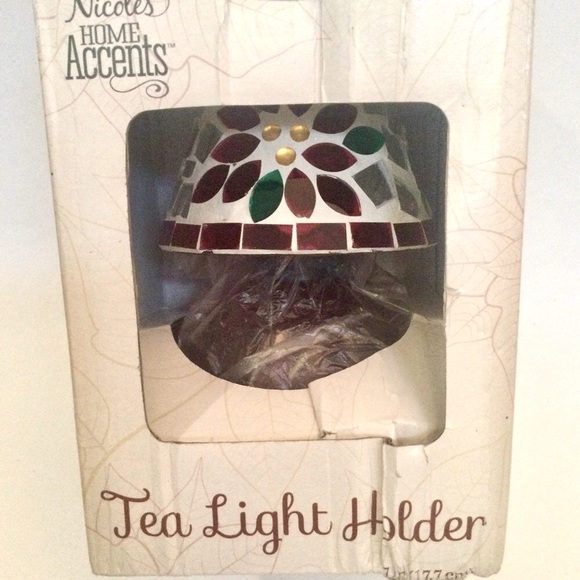 Poinsettia Mosaic Glass Shade Tea Light Holder NIB - Picture 5 of 7